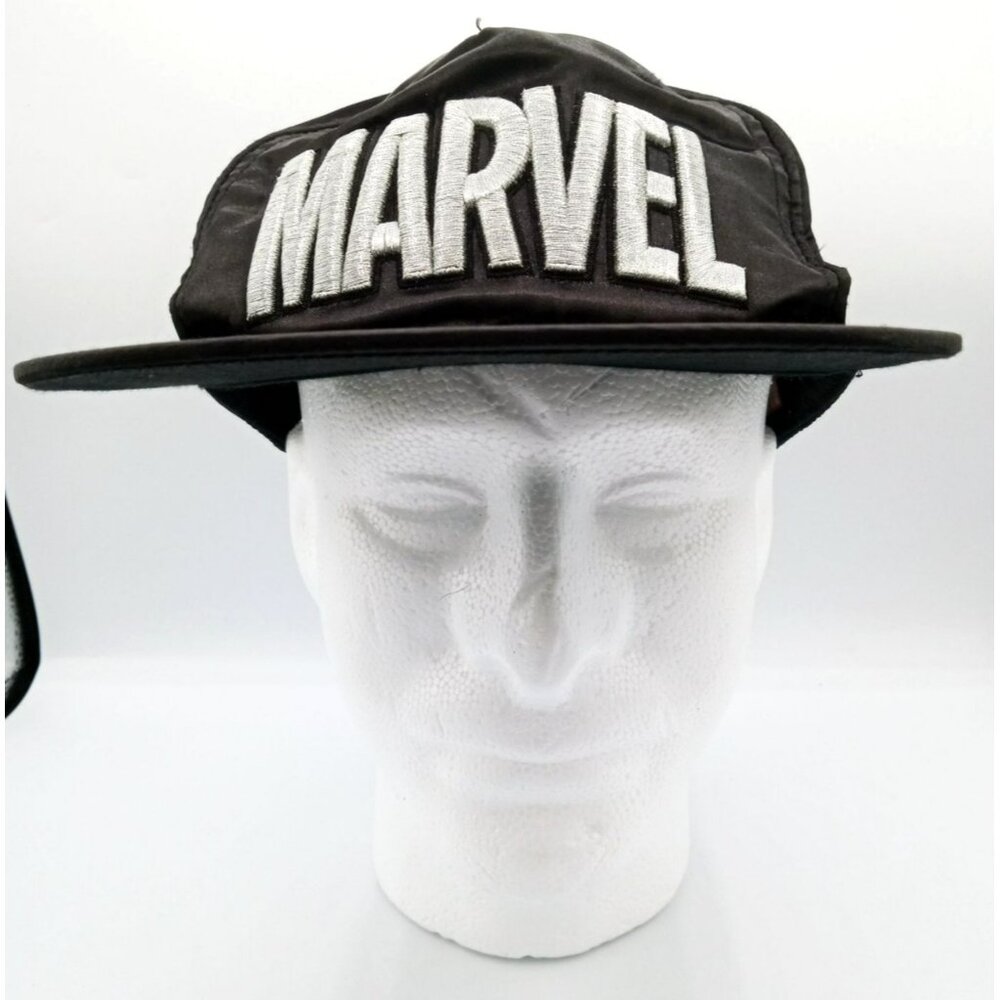 Hat Marvel Black Silver Snapback Flat Bill Embroidered Logo One Size Fits Most